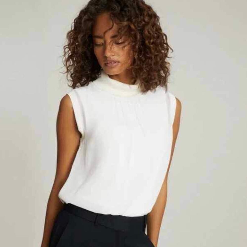 Reiss Gilda White Rollneck Gauze Blouse